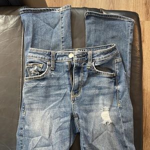 EUC High-Rise Bootcut Distressed Jeans